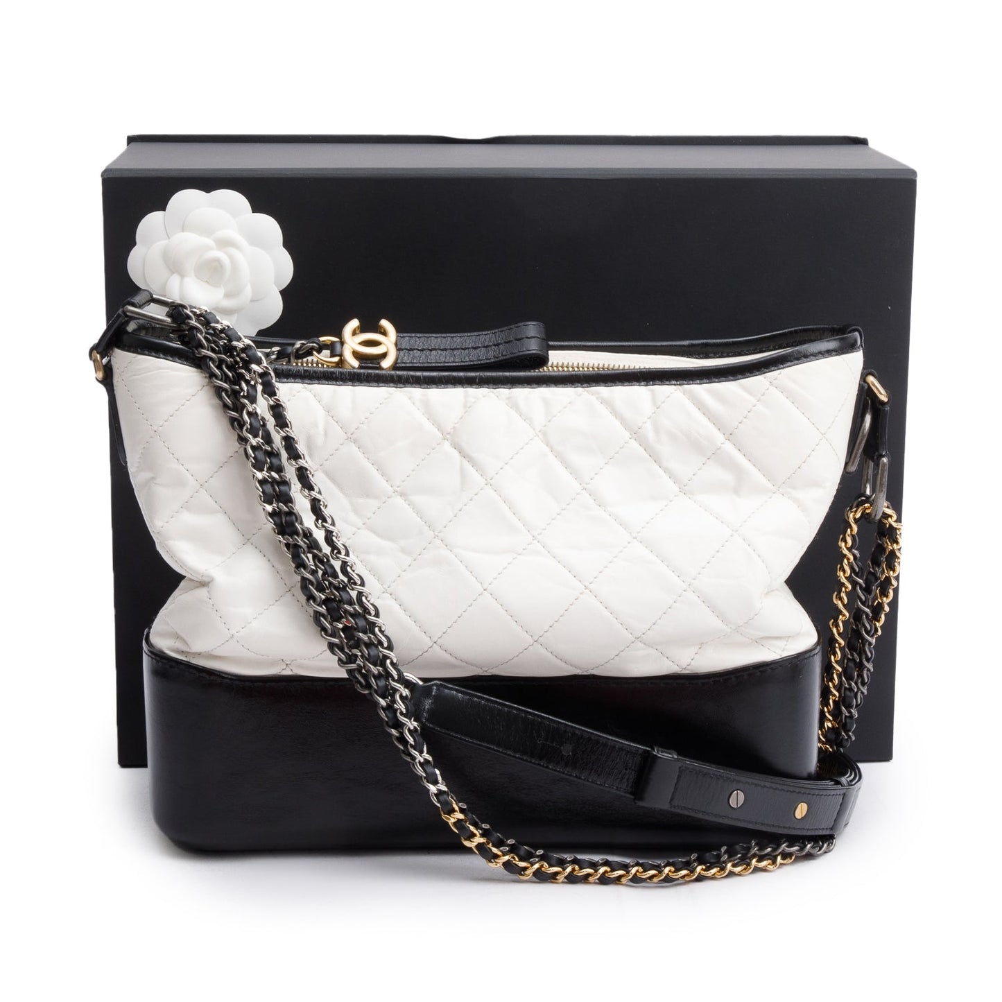 Chanel Black & White Aged Calfskin Leather Medium Gabrielle Hobo