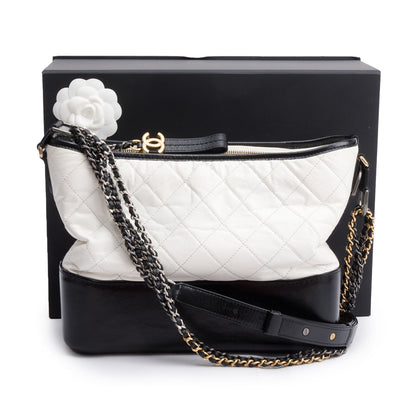 Chanel Black & White Aged Calfskin Leather Medium Gabrielle Hobo