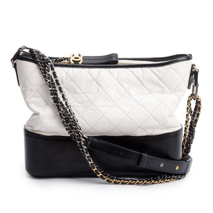 Chanel Black & White Aged Calfskin Leather Medium Gabrielle Hobo