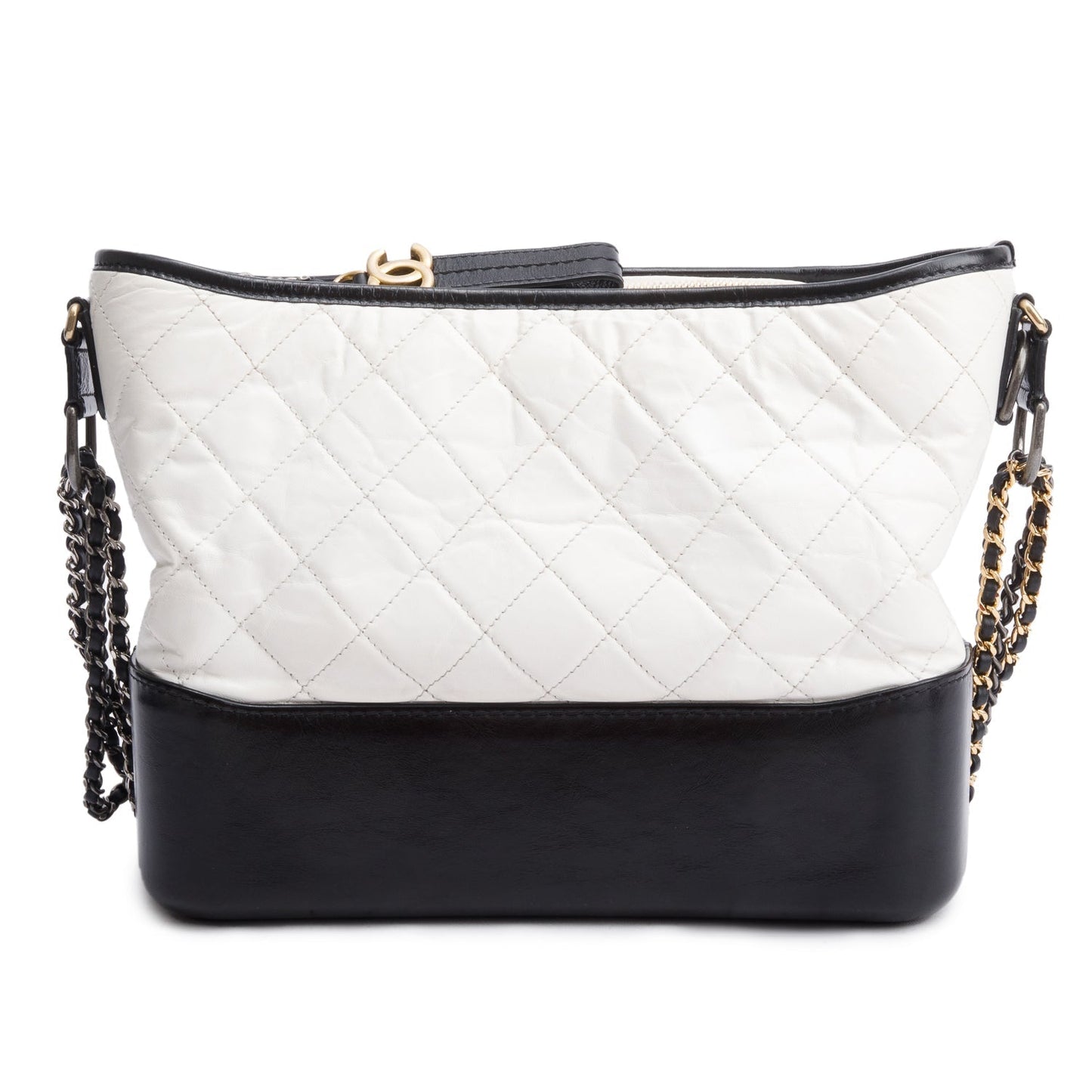 Chanel Black & White Aged Calfskin Leather Medium Gabrielle Hobo