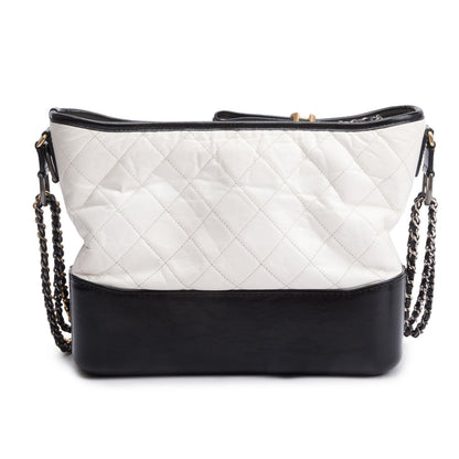 Chanel Black & White Aged Calfskin Leather Medium Gabrielle Hobo
