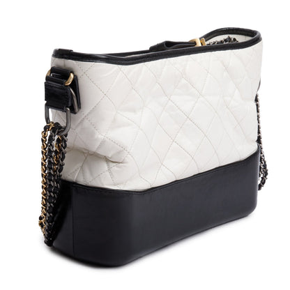 Chanel Black & White Aged Calfskin Leather Medium Gabrielle Hobo