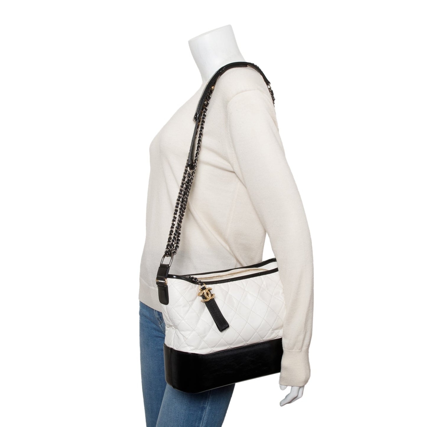 Chanel Black & White Aged Calfskin Leather Medium Gabrielle Hobo