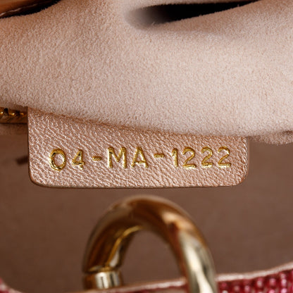 Christian Dior Pink Lambskin & Satin Embroidered Crystal Beads Mini Lady Dior Bag