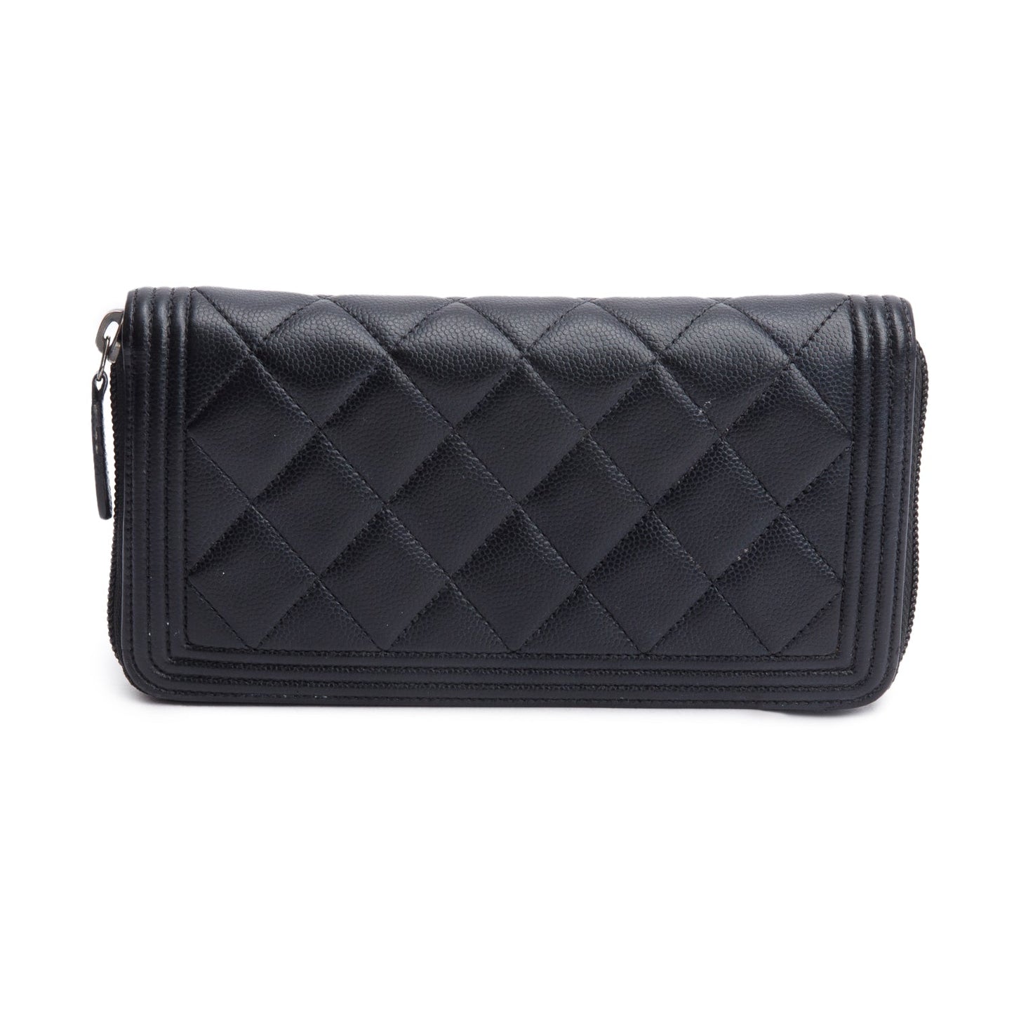 Chanel Black Caviar Leather Boy Long Zip Around Wallet