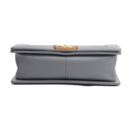Chanel Grey Quilted Lambskin Leather Medium Boy Bag