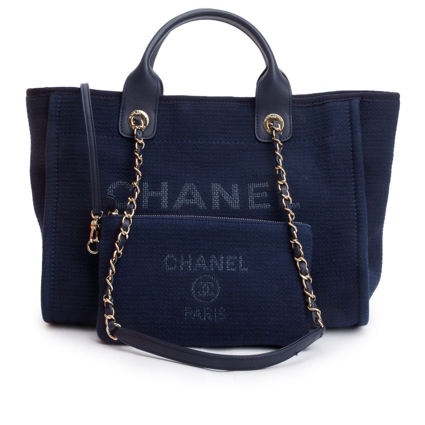 Chanel Navy Mixed Fibers Small Deauville Tote