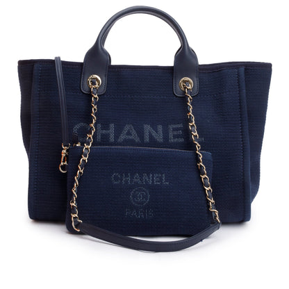 Chanel Navy Mixed Fibers Small Deauville Tote
