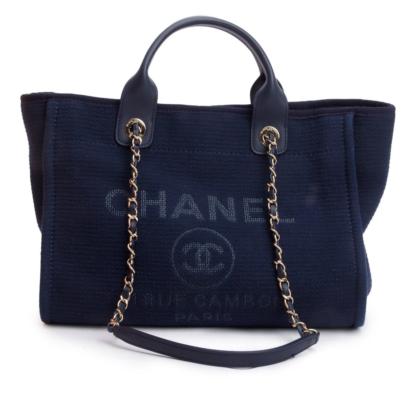 Chanel Navy Mixed Fibers Small Deauville Tote