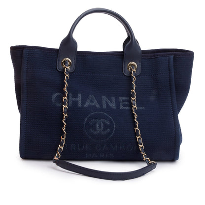 Chanel Navy Mixed Fibers Small Deauville Tote