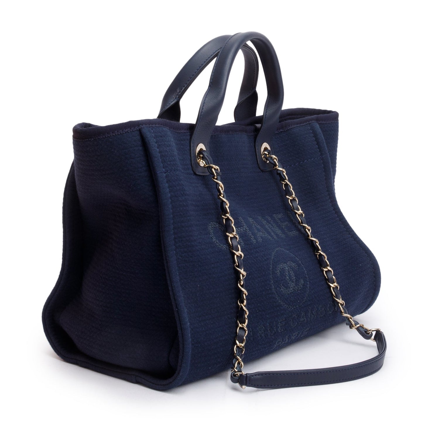 Chanel Navy Mixed Fibers Small Deauville Tote