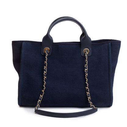 Chanel Navy Mixed Fibers Small Deauville Tote
