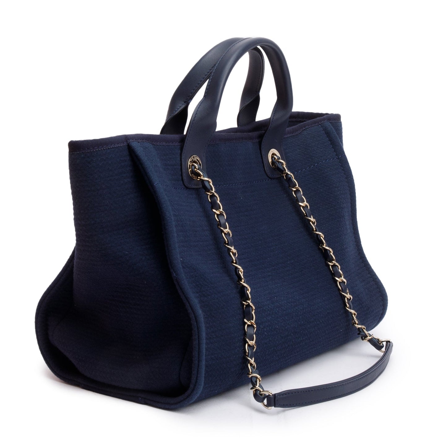Chanel Navy Mixed Fibers Small Deauville Tote