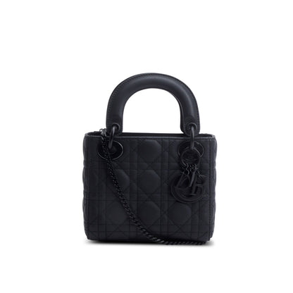 Christian Dior 2020 Black Ultramatte Cannage Leather Mini Lady Dior Bag