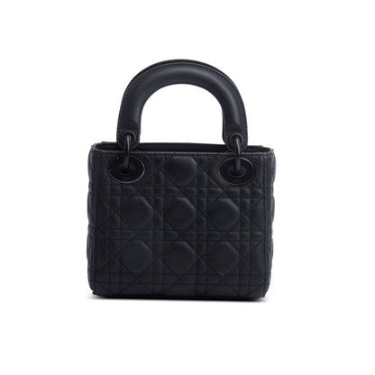 Christian Dior 2020 Black Ultramatte Cannage Leather Mini Lady Dior Bag