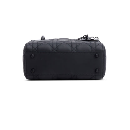 Christian Dior 2020 Black Ultramatte Cannage Leather Mini Lady Dior Bag