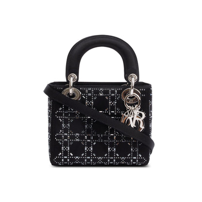 Christian Dior 2020 Black Strass Cannage Satin Mini Lady Dior Bag