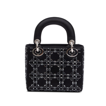 Christian Dior 2020 Black Strass Cannage Satin Mini Lady Dior Bag