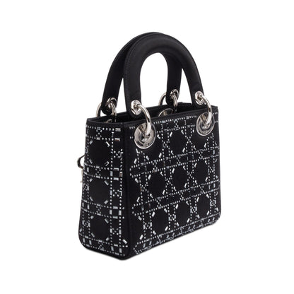 Christian Dior 2020 Black Strass Cannage Satin Mini Lady Dior Bag