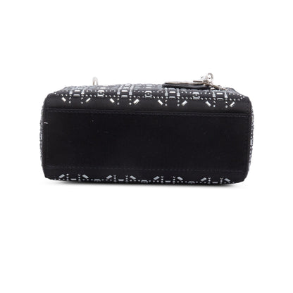 Christian Dior 2020 Black Strass Cannage Satin Mini Lady Dior Bag