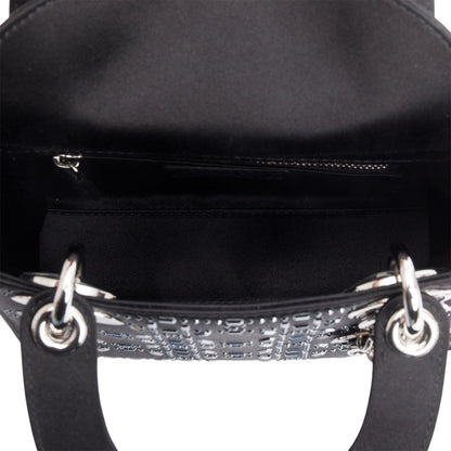 Christian Dior 2020 Black Strass Cannage Satin Mini Lady Dior Bag