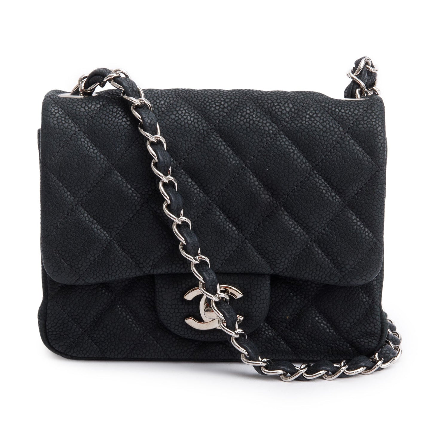 Chanel Black Quilted Matte Caviar Leather Classic Square Mini Flap Bag