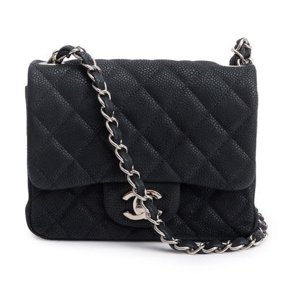 Chanel Black Quilted Matte Caviar Leather Classic Square Mini Flap Bag