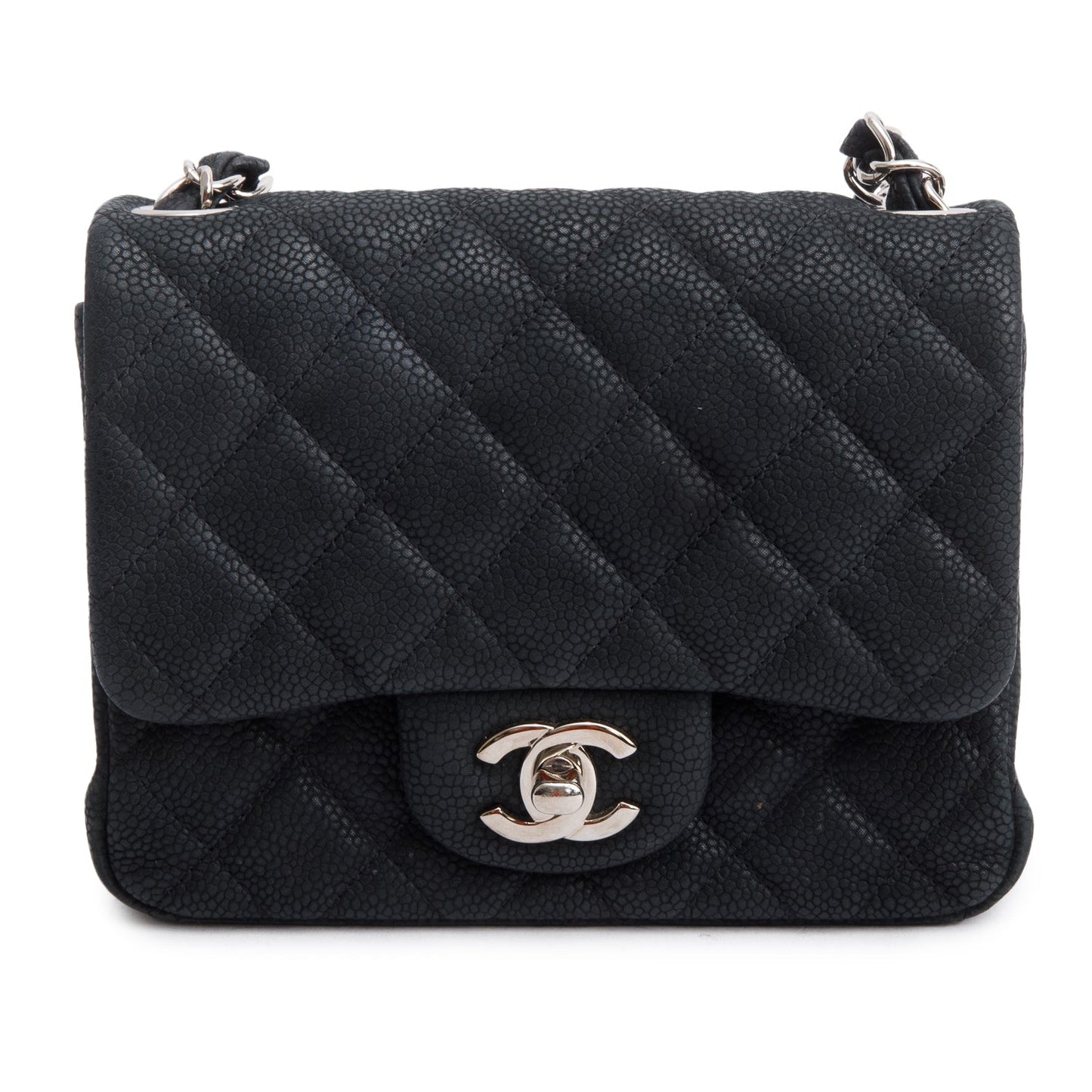 Chanel Black Quilted Matte Caviar Leather Classic Square Mini Flap Bag
