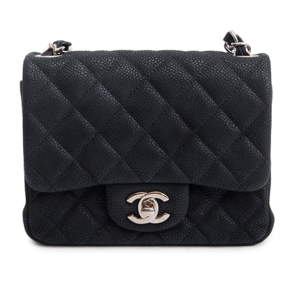 Chanel Black Quilted Matte Caviar Leather Classic Square Mini Flap Bag