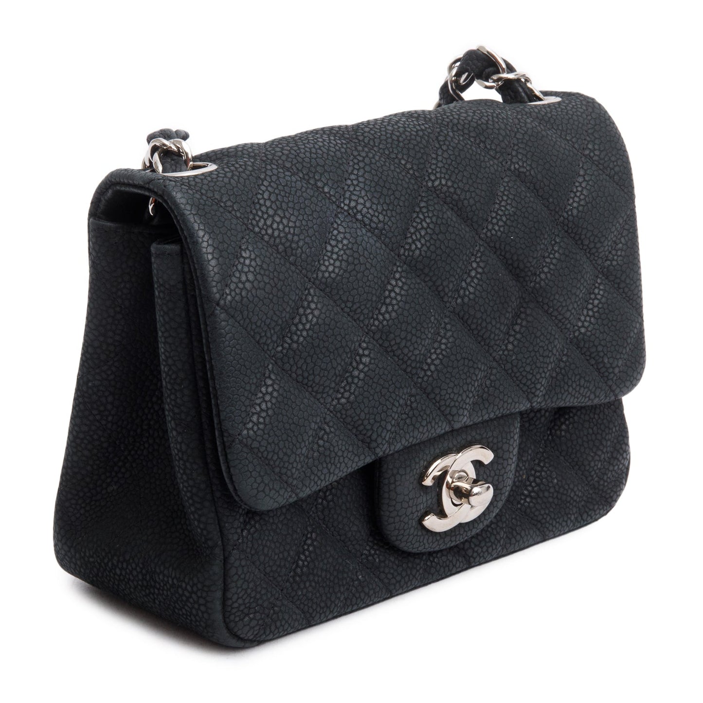 Chanel Black Quilted Matte Caviar Leather Classic Square Mini Flap Bag