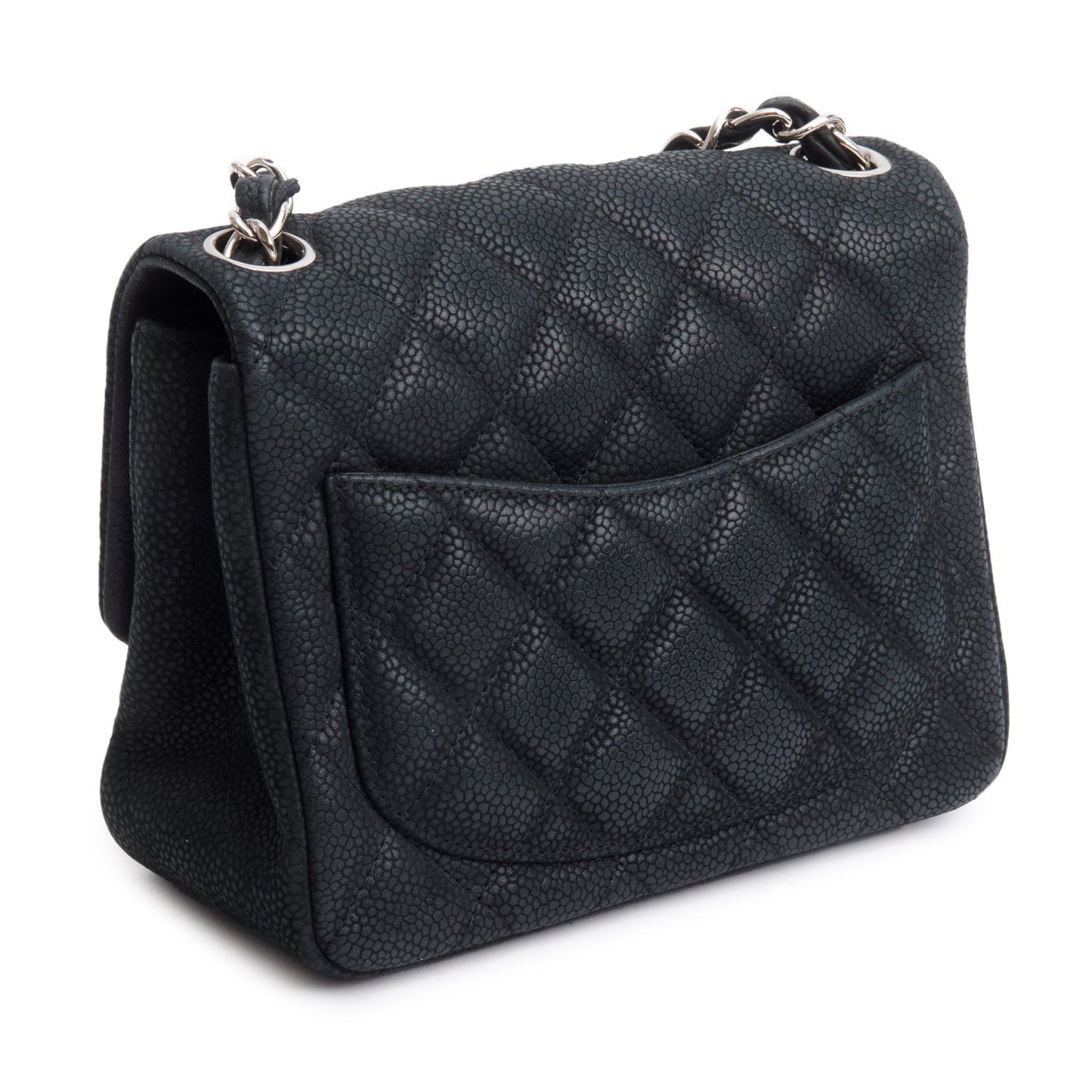 Chanel Black Quilted Matte Caviar Leather Classic Square Mini Flap Bag