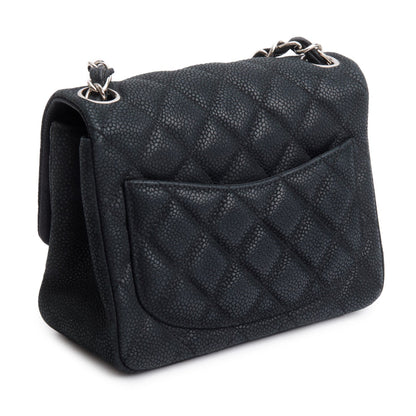 Chanel Black Quilted Matte Caviar Leather Classic Square Mini Flap Bag
