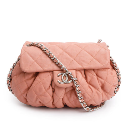 Chanel Pink Quilted Calfskin Leather Medium Chain Around Flap Bag