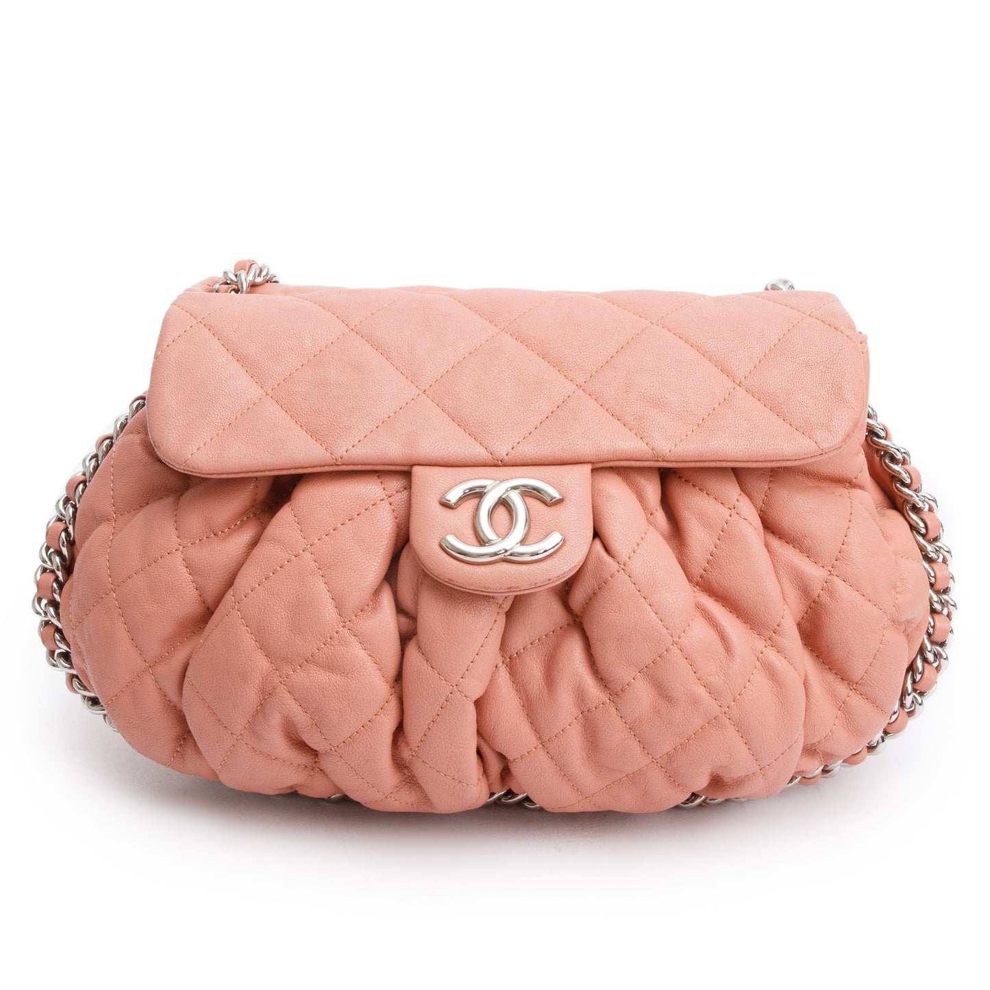 Chanel Pink Quilted Calfskin Leather Medium Chain Around Flap Bag