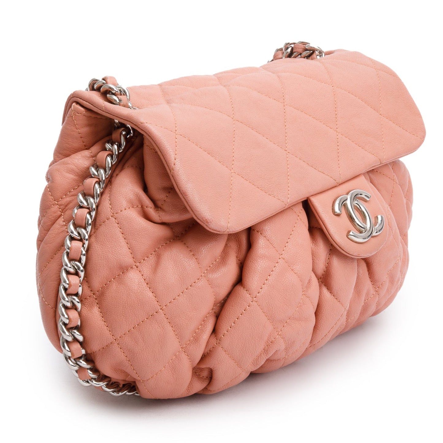 Chanel Pink Quilted Calfskin Leather Medium Chain Around Flap Bag
