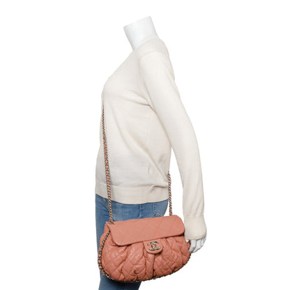 Chanel Pink Quilted Calfskin Leather Medium Chain Around Flap Bag
