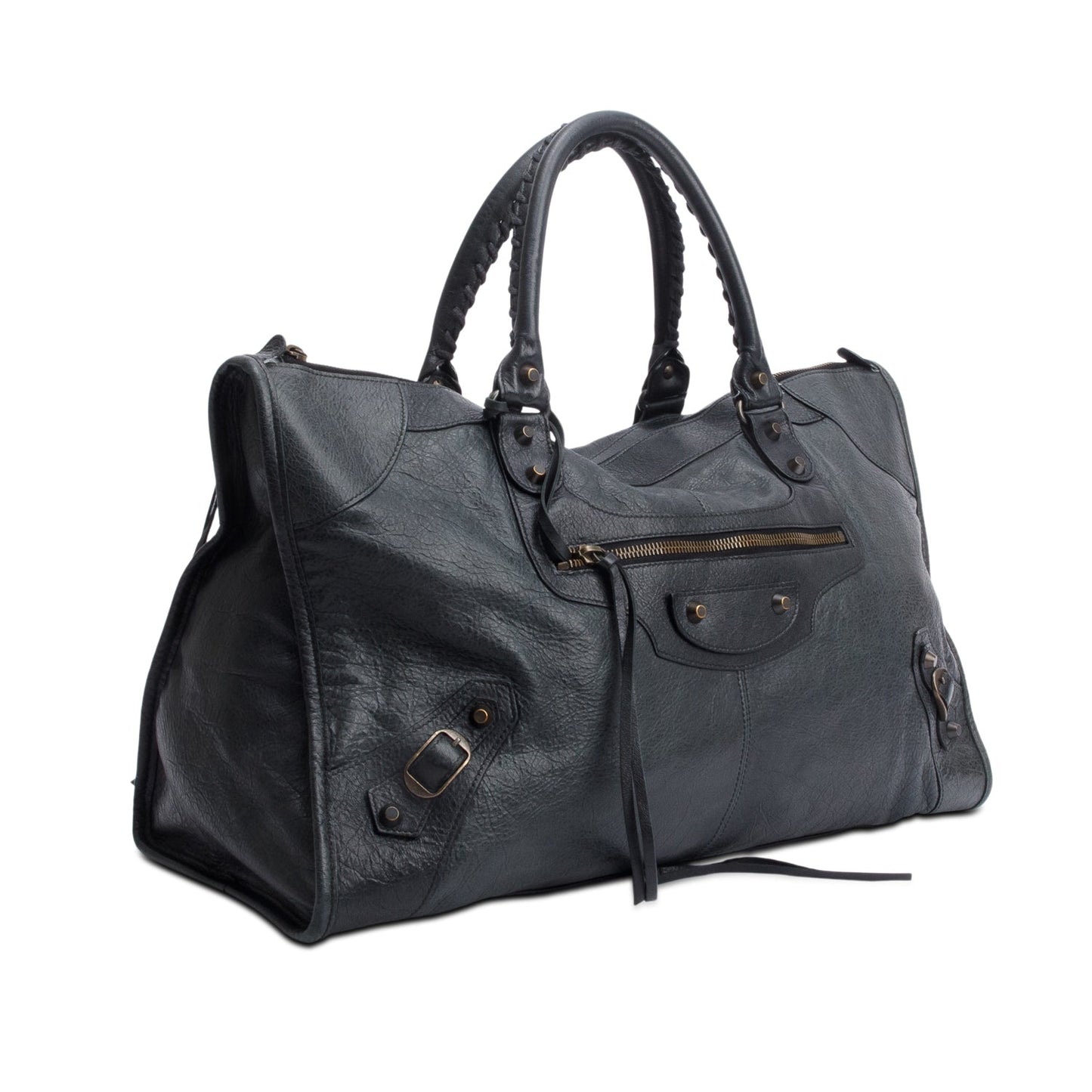 Balenciaga Dark Green Agneu Leather Motocross Classic Work Bag