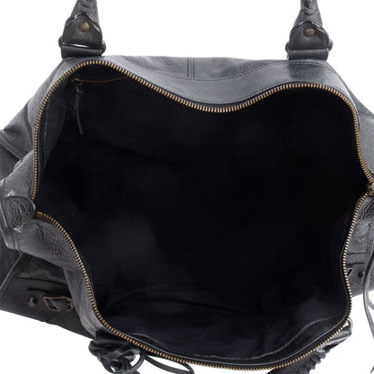 Balenciaga Dark Green Agneu Leather Motocross Classic Work Bag