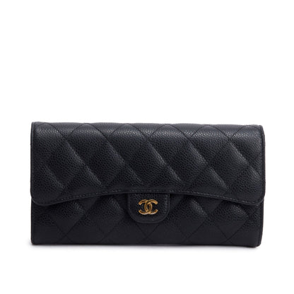 Chanel Black Caviar Leather Classic Long Flap Wallet