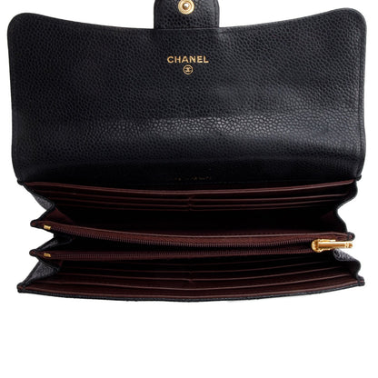 Chanel Black Caviar Leather Classic Long Flap Wallet