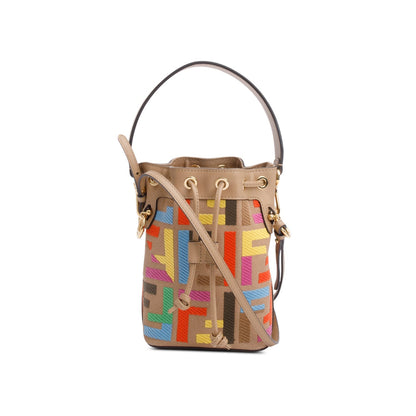 Fendi Beige/Multicolor FF Embroidered Canvas F is Fendi Mini Mon Tresor Bucket Bag
