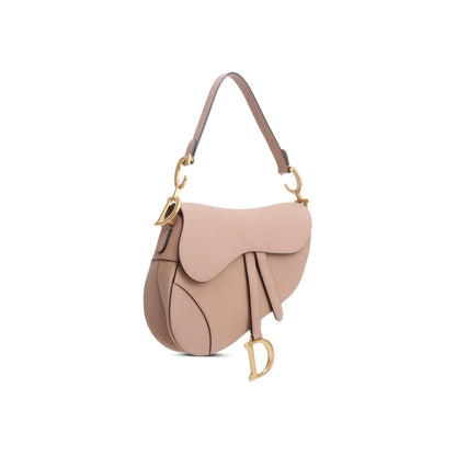 Christian Dior 2020 Beige Grained Calfskin Leather Medium Saddle Bag