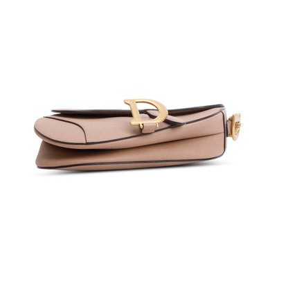 Christian Dior 2020 Beige Grained Calfskin Leather Medium Saddle Bag
