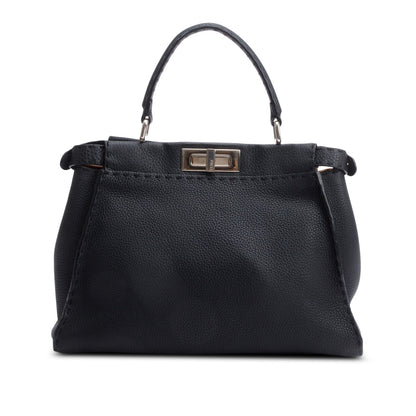 Fendi Black Leather Romano Selleria Medium Peekaboo Bag