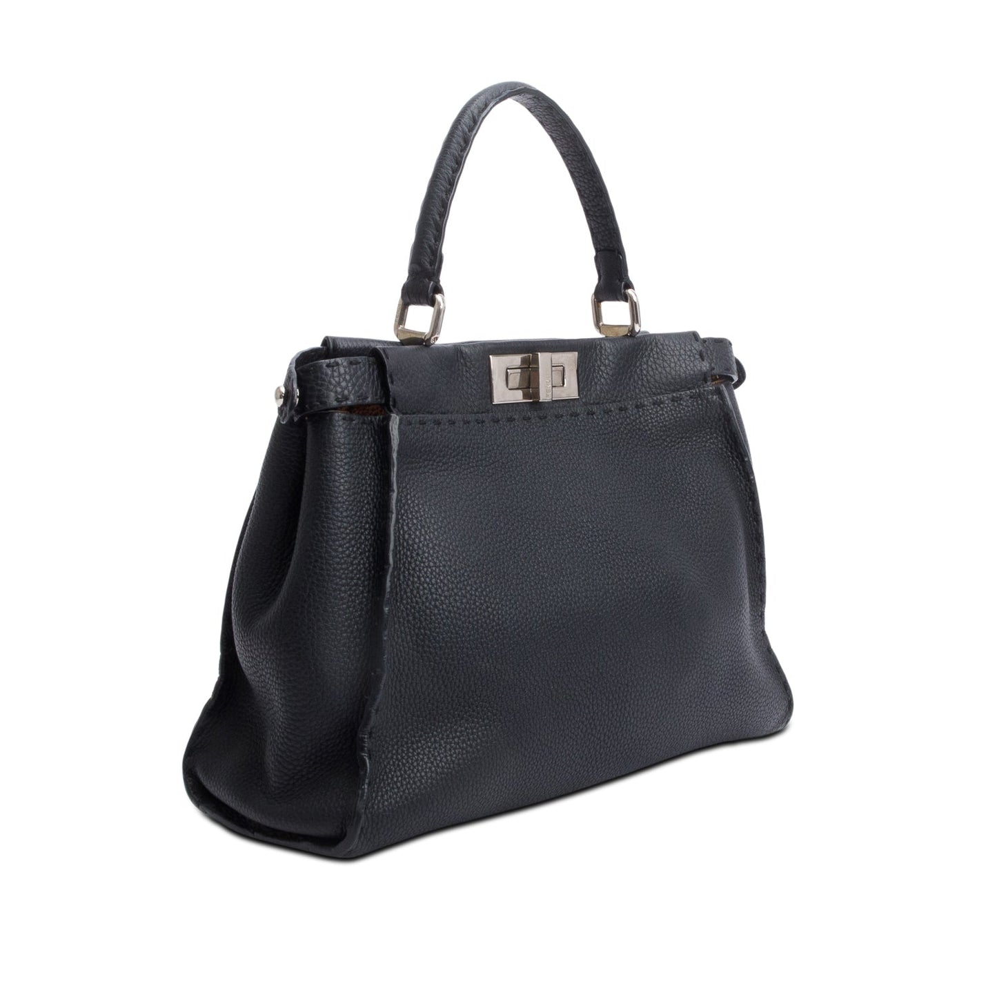 Fendi Black Leather Romano Selleria Medium Peekaboo Bag