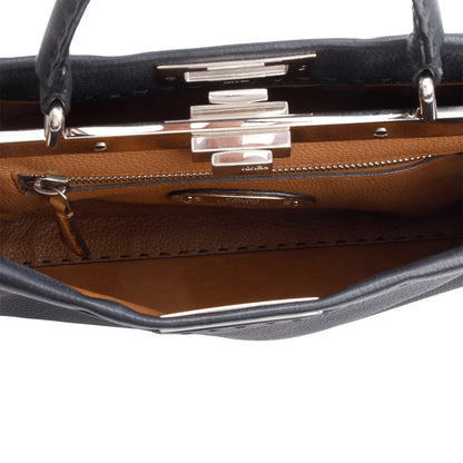 Fendi Black Leather Romano Selleria Medium Peekaboo Bag