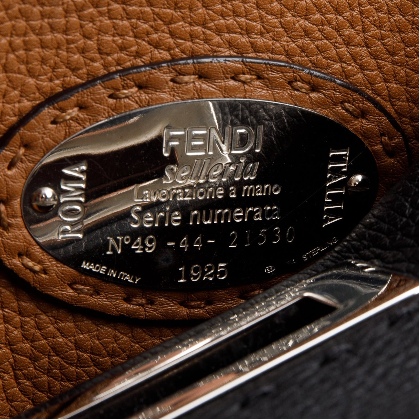 Fendi Black Leather Romano Selleria Medium Peekaboo Bag