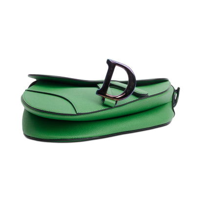Christian Dior 2021 Green Grained Calfskin Leather Medium Saddle Bag