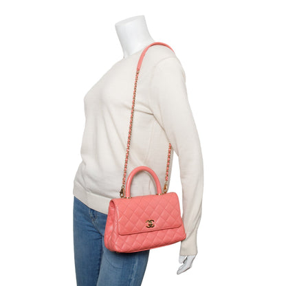 Chanel Pink Quilted Caviar Leather Small Coco Handle Bag