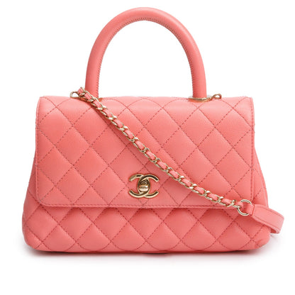 Chanel Pink Quilted Caviar Leather Small Coco Handle Bag